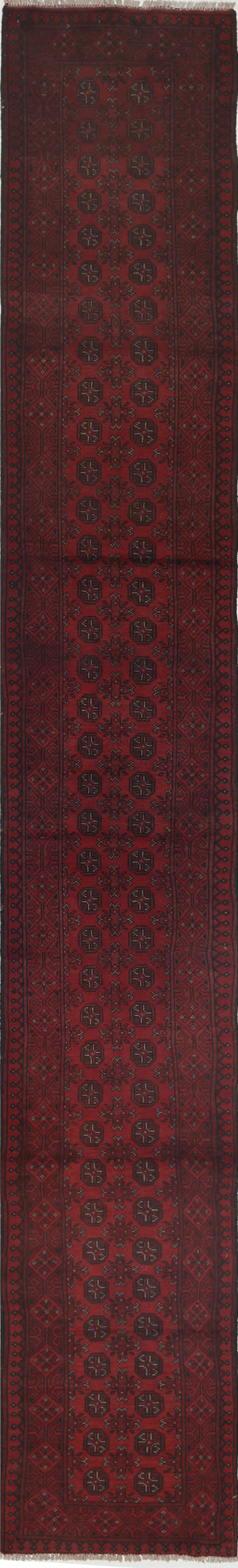 Ivory Hand-Knotted Afghan Tribal Geometric Wool Rug - 2'6" x 18'4"
