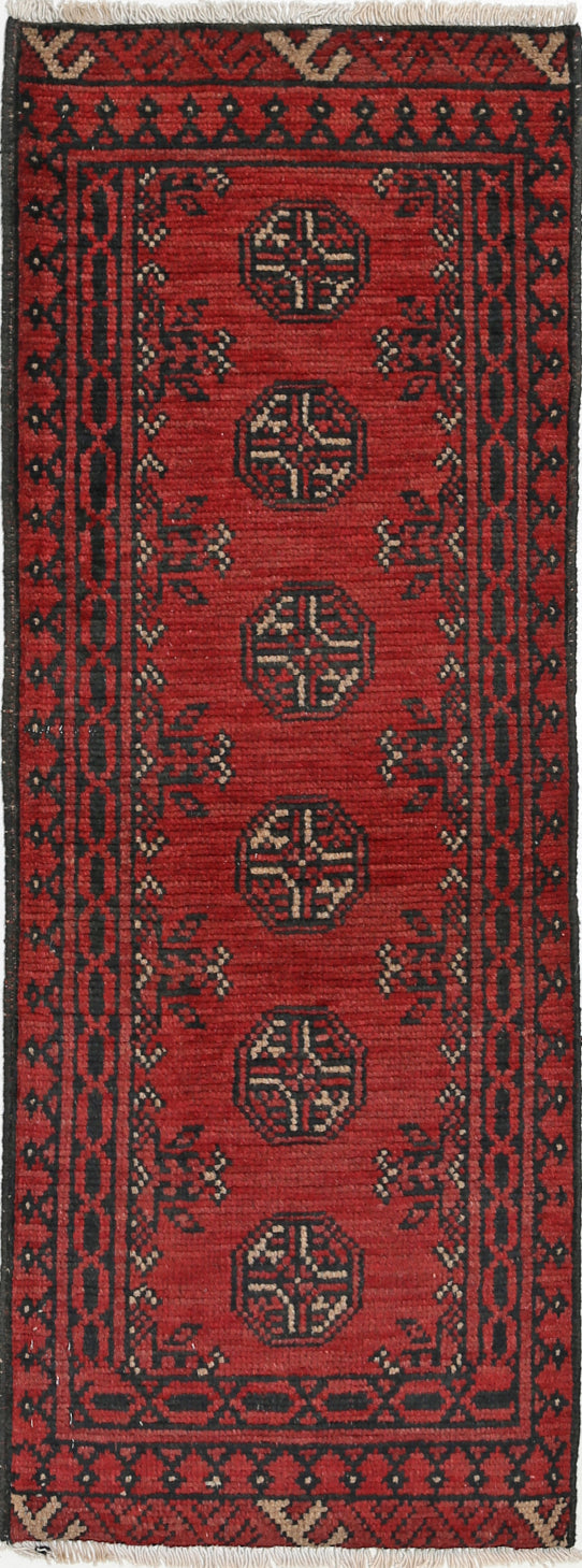 Ivory Hand-Knotted Afghan Tribal Geometric Wool Rug - 1'7" x 4'8"