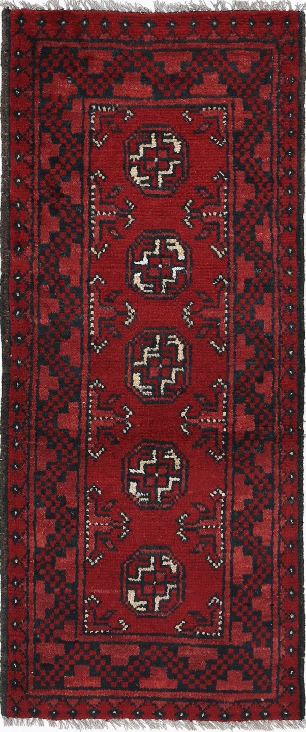 Ivory Hand-Knotted Afghan Tribal Geometric Wool Rug - 1'8" x 4'5"