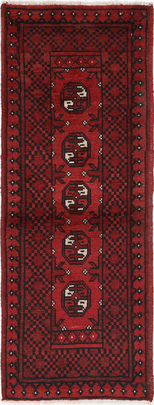 Ivory Hand-Knotted Afghan Tribal Geometric Wool Rug - 1'6" x 4'7"