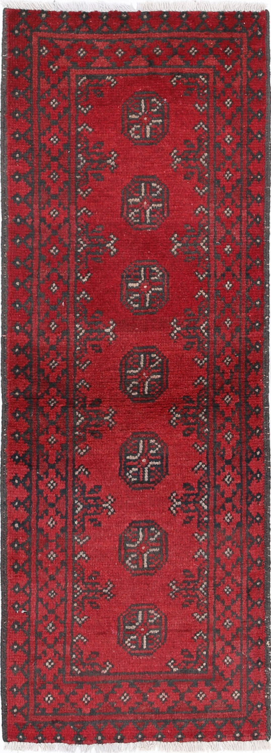 Ivory Hand-Knotted Afghan Tribal Geometric Wool Rug - 1'6" x 4'7"