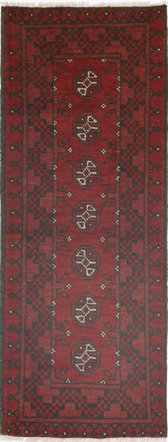 Ivory Hand-Knotted Afghan Tribal Geometric Wool Rug - 1'8" x 4'7"