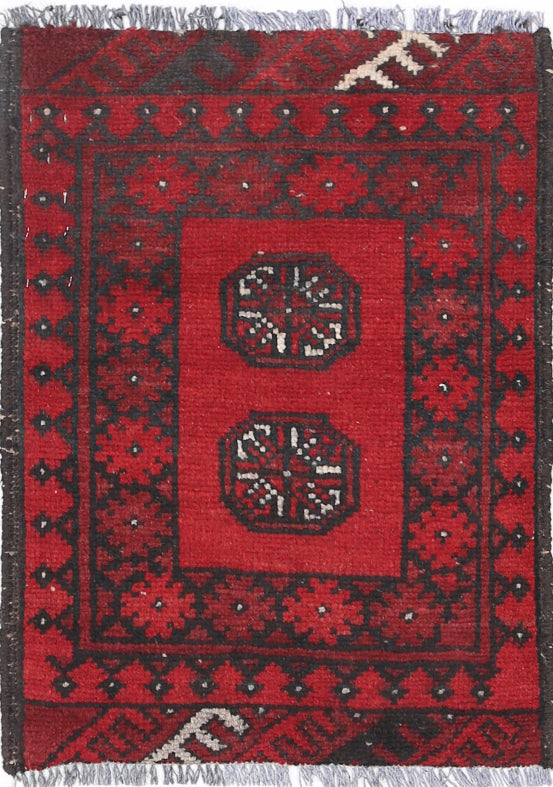 Ivory Hand-Knotted Afghan Tribal Geometric Wool Rug - 1'5" x 2'2"