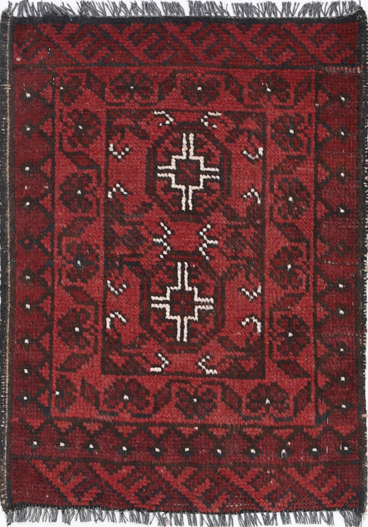 Ivory Hand-Knotted Afghan Tribal Geometric Wool Rug - 1'6" x 2'3"