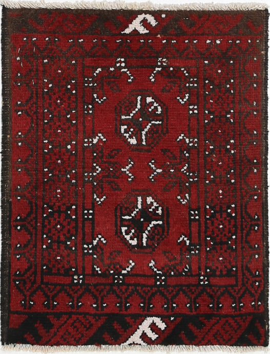 Ivory Hand-Knotted Afghan Tribal Geometric Wool Rug - 1'7" x 2'1"