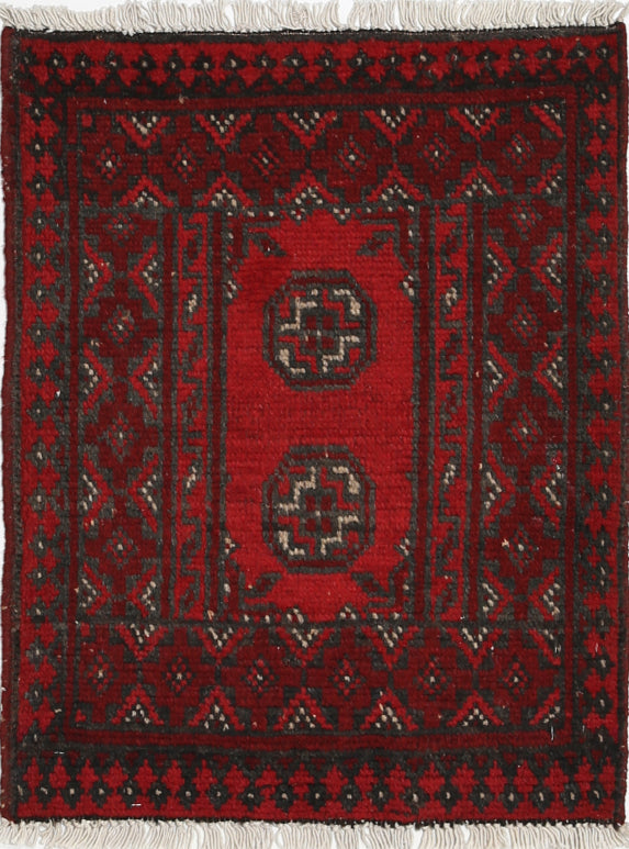 Ivory Hand-Knotted Afghan Tribal Geometric Wool Rug - 1'8" x 2'3"