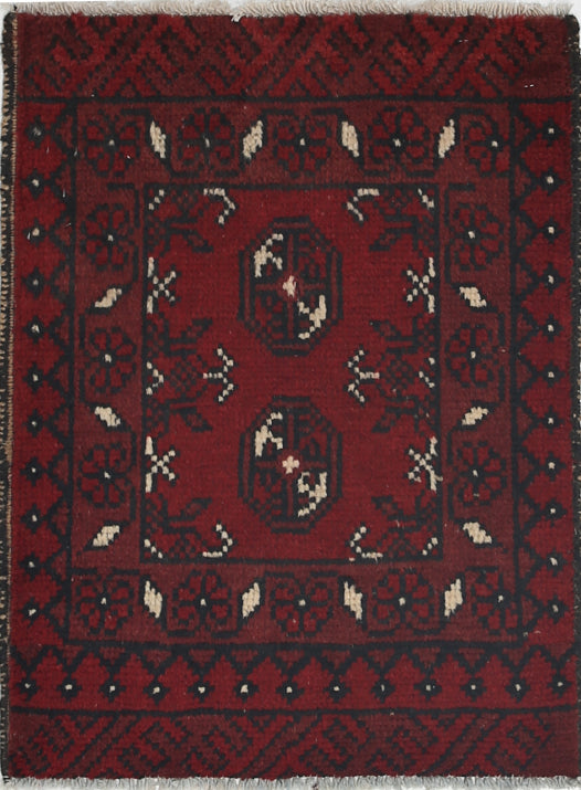 Ivory Hand-Knotted Afghan Tribal Geometric Wool Rug - 1'8" x 2'3"