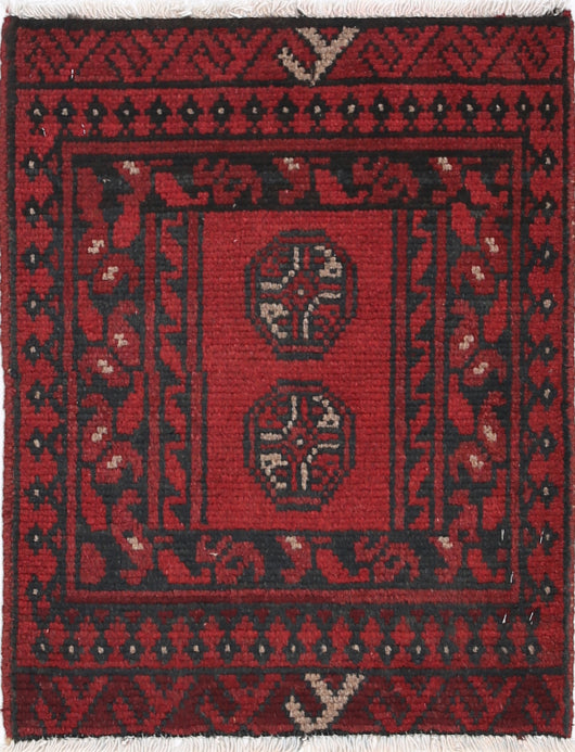 Ivory Hand-Knotted Afghan Tribal Geometric Wool Rug - 1'6" x 2'1"