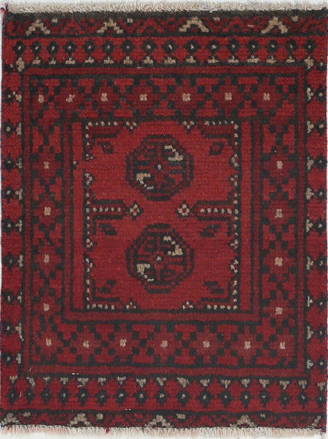 Ivory Hand-Knotted Afghan Tribal Geometric Wool Rug - 1'5" x 1'11"