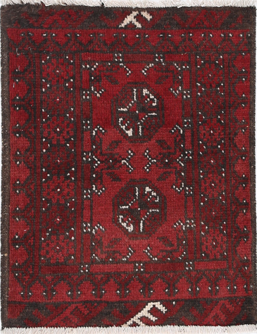Ivory Hand-Knotted Afghan Tribal Geometric Wool Rug - 1'7" x 2'1"