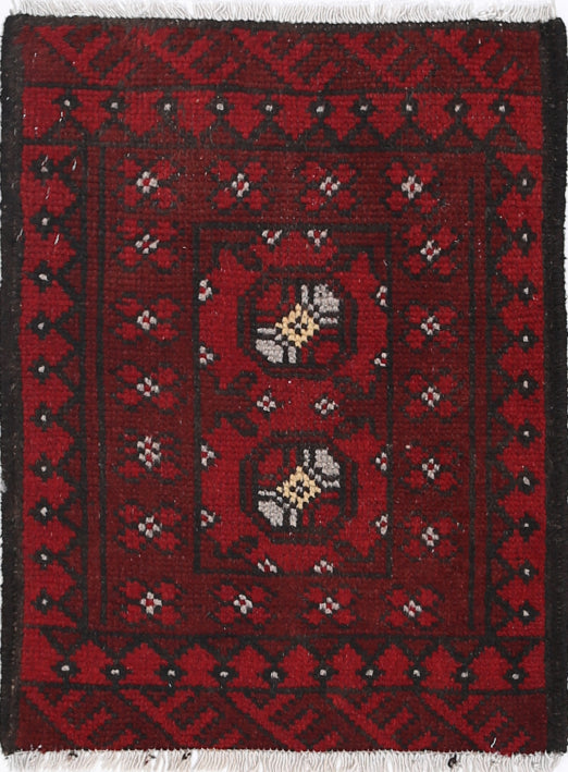 Ivory Hand-Knotted Afghan Tribal Geometric Wool Rug - 1'6" x 2'1"