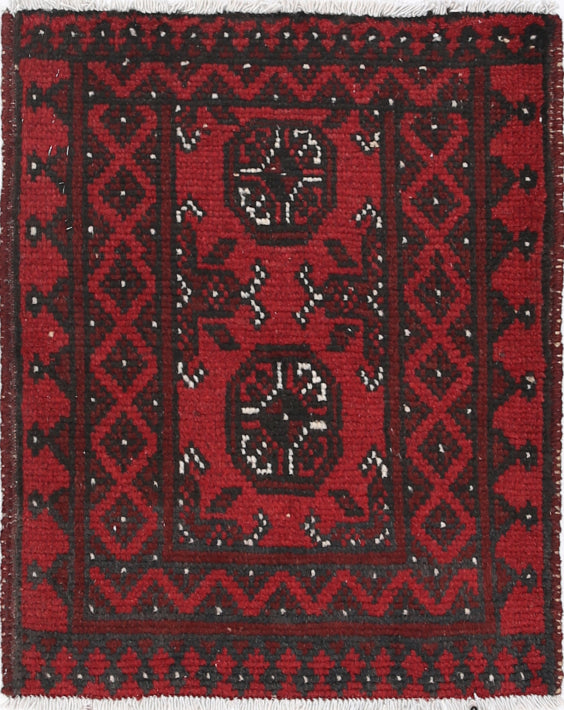 Ivory Hand-Knotted Afghan Tribal Geometric Wool Rug - 1'7" x 2'1"