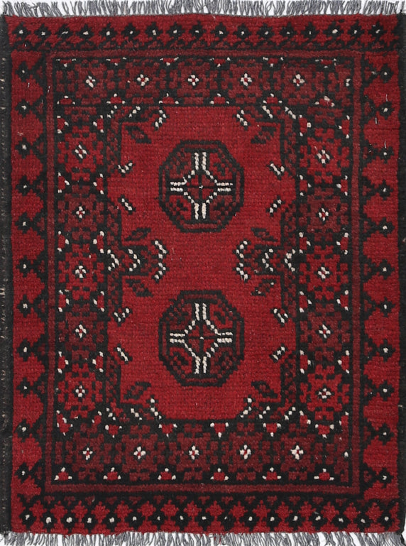 Ivory Hand-Knotted Afghan Tribal Geometric Wool Rug - 1'8" x 2'3"
