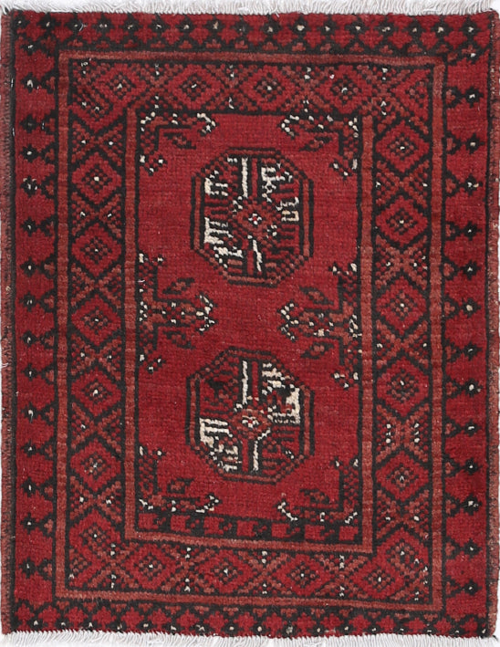Ivory Hand-Knotted Afghan Tribal Geometric Wool Rug - 1'8" x 2'2"