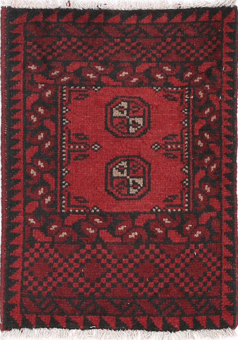Ivory Hand-Knotted Afghan Tribal Geometric Wool Rug - 1'5" x 2'0"