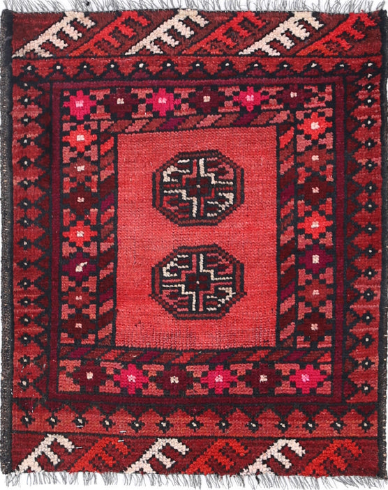 Ivory Hand-Knotted Afghan Tribal Geometric Wool Rug - 1'9" x 2'2"