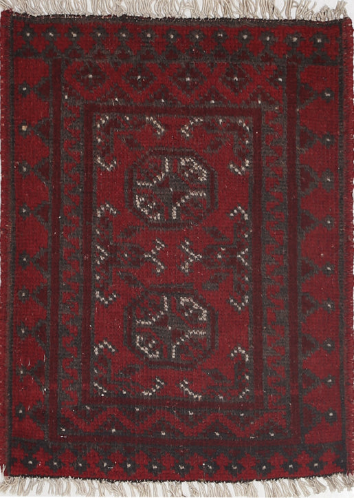 Ivory Hand-Knotted Afghan Tribal Geometric Wool Rug - 1'8" x 2'2"