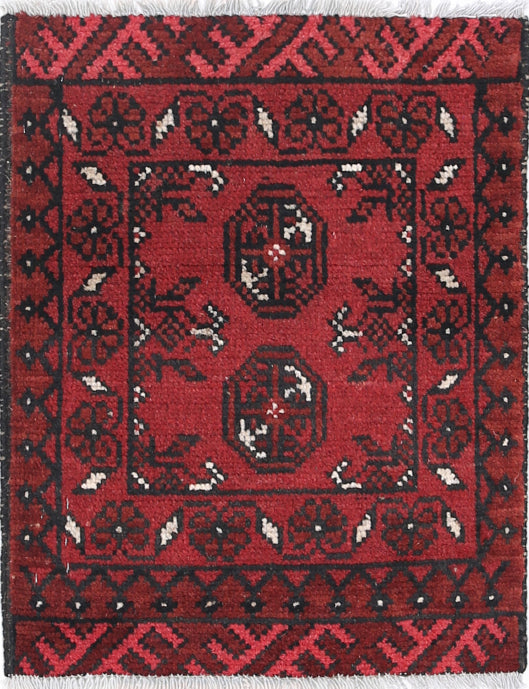 Ivory Hand-Knotted Afghan Tribal Geometric Wool Rug - 1'7" x 2'1"