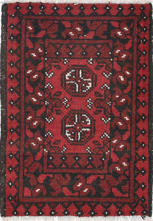 Ivory Hand-Knotted Afghan Tribal Geometric Wool Rug - 1'6" x 2'1"