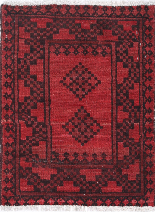 Ivory Hand-Knotted Afghan Tribal Geometric Wool Rug - 1'7" x 2'2"