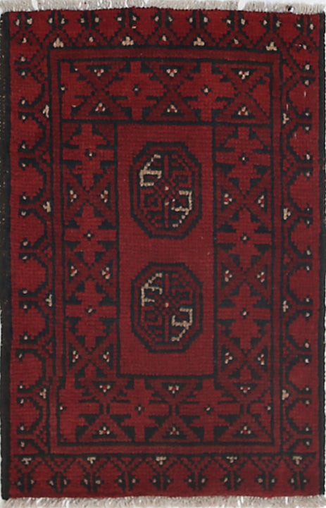 Ivory Hand-Knotted Afghan Tribal Geometric Wool Rug - 1'6" x 2'3"