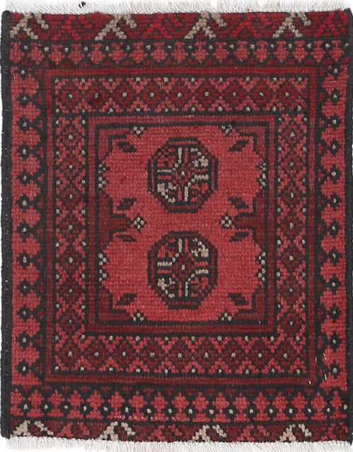 Ivory Hand-Knotted Afghan Tribal Geometric Wool Rug - 1'7" x 1'11"