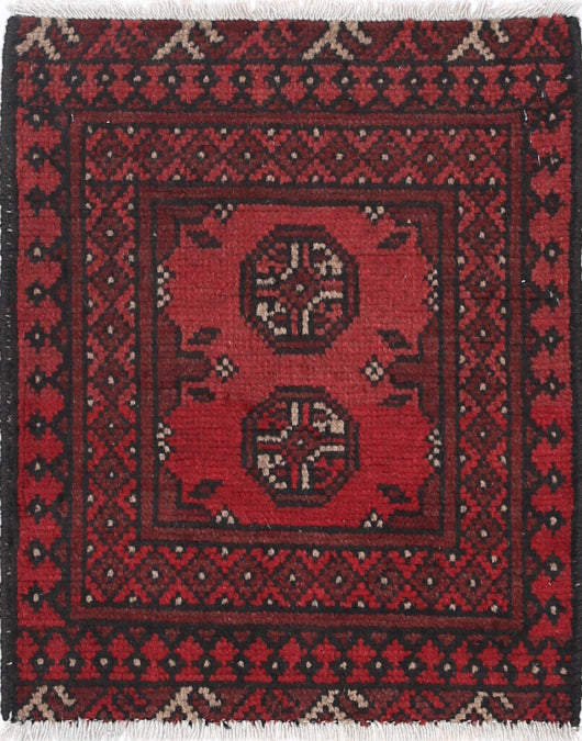 Ivory Hand-Knotted Afghan Tribal Geometric Wool Rug - 1'7" x 2'0"