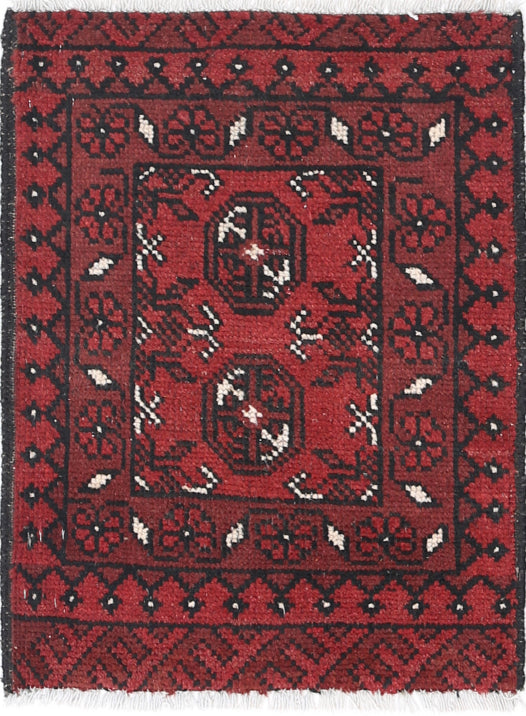 Ivory Hand-Knotted Afghan Tribal Geometric Wool Rug - 1'8" x 2'2"