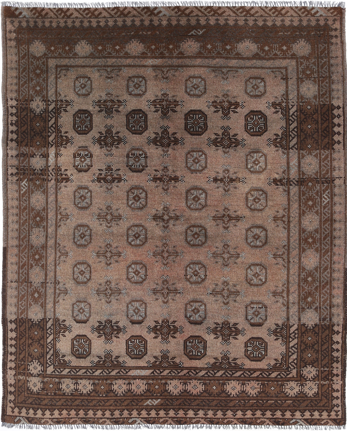 Ivory Hand-Knotted Afghan Tribal Geometric Wool Rug - 4'8" x 6'0"