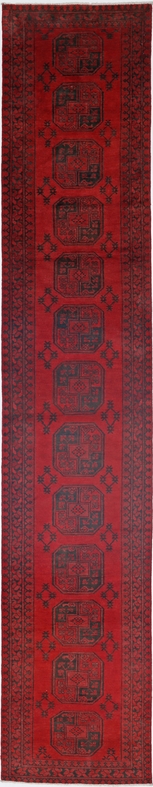 Ivory Hand-Knotted Afghan Tribal Geometric Wool Rug - 2'7" x 15'10"