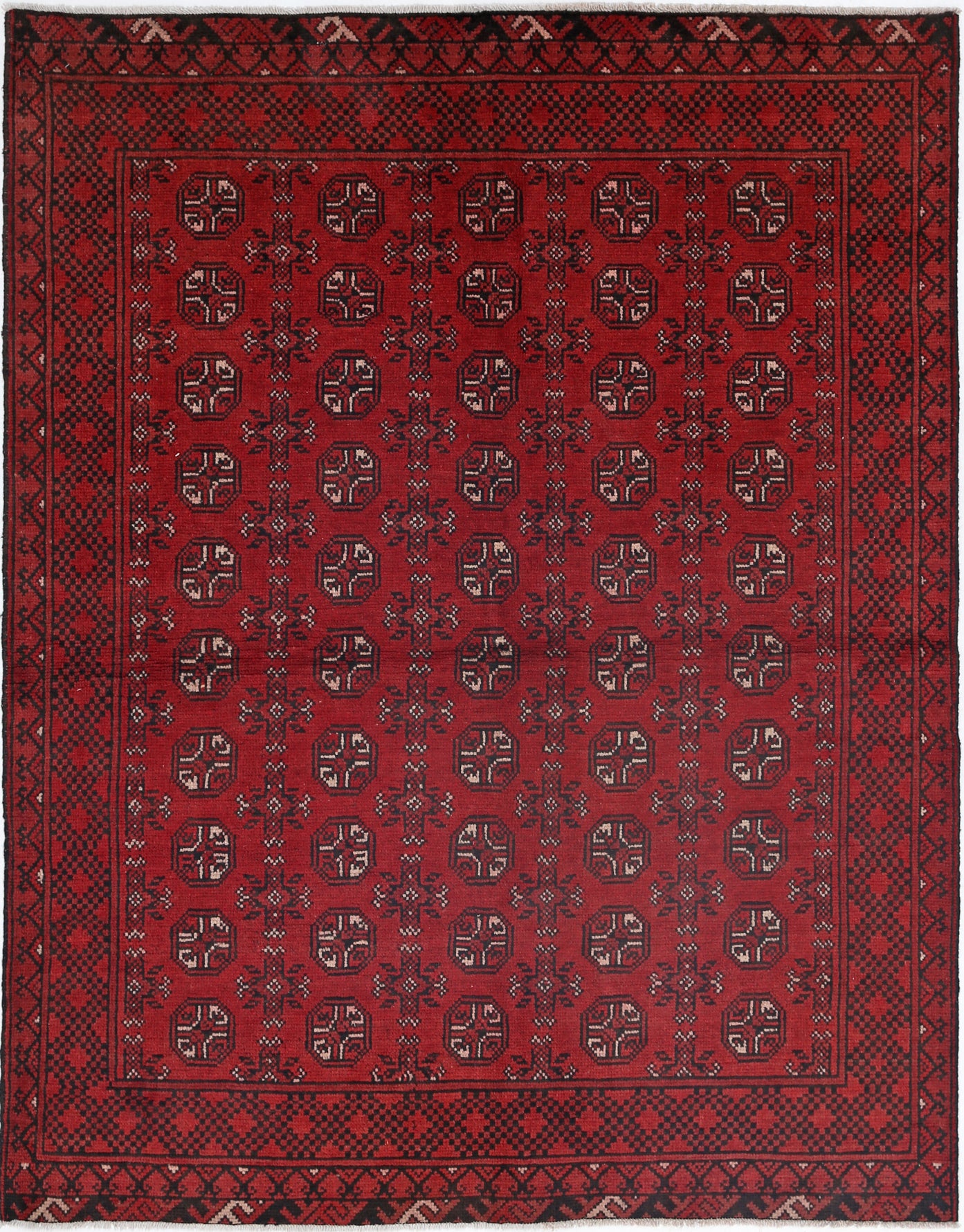 Ivory Hand-Knotted Afghan Tribal Geometric Wool Rug - 4'10" x 6'3"