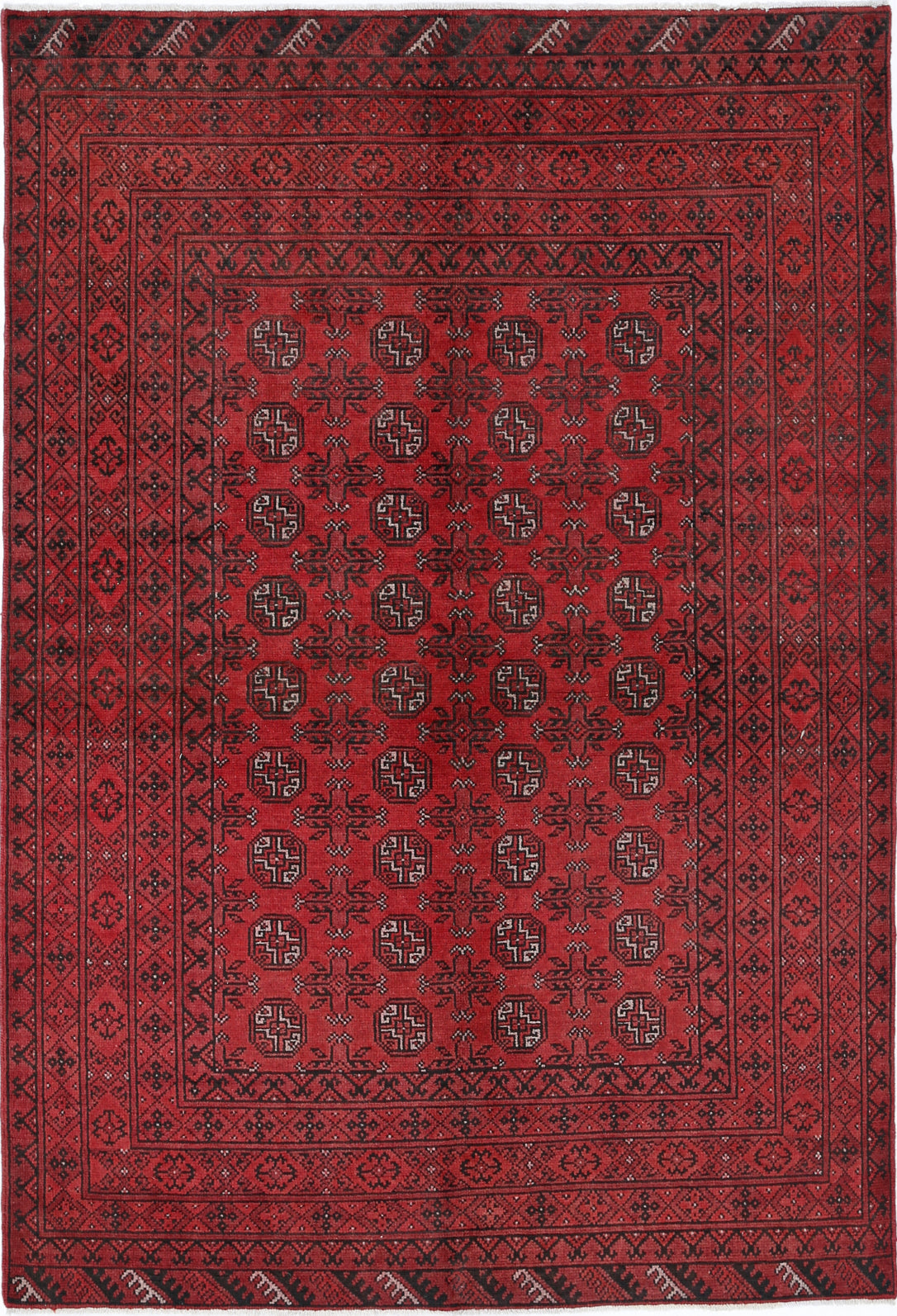 Ivory Hand-Knotted Afghan Tribal Geometric Wool Rug - 5'3" x 7'11"