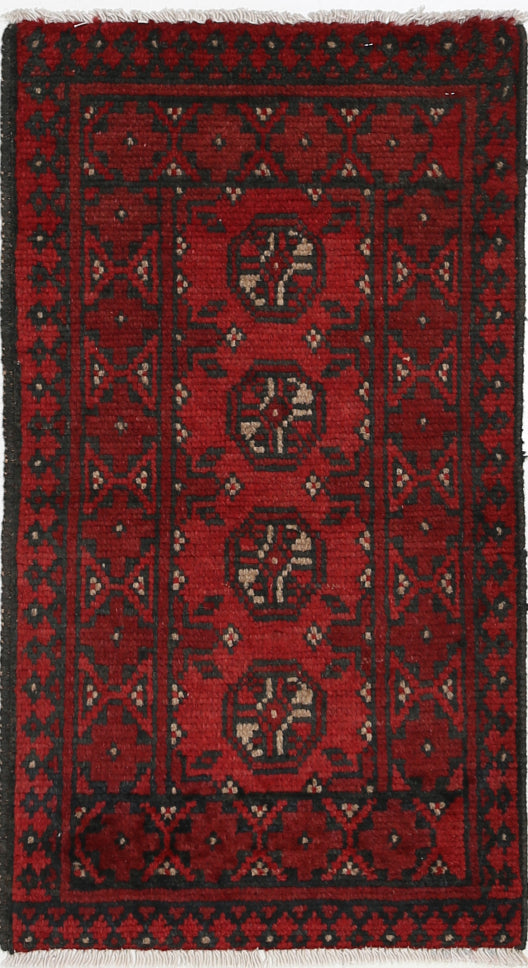 Ivory Hand-Knotted Afghan Tribal Geometric Wool Rug - 1'7" x 3'0"