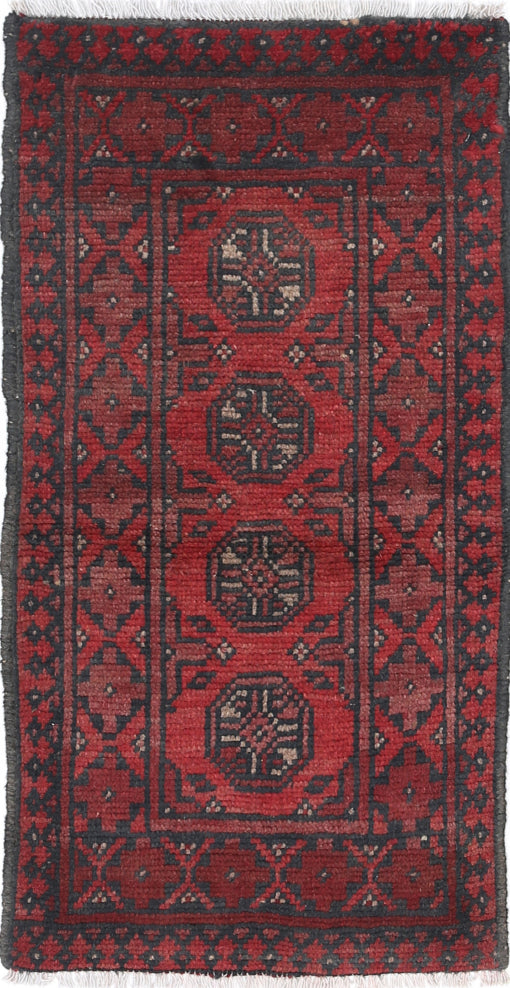 Ivory Hand-Knotted Afghan Tribal Geometric Wool Rug - 1'6" x 3'2"