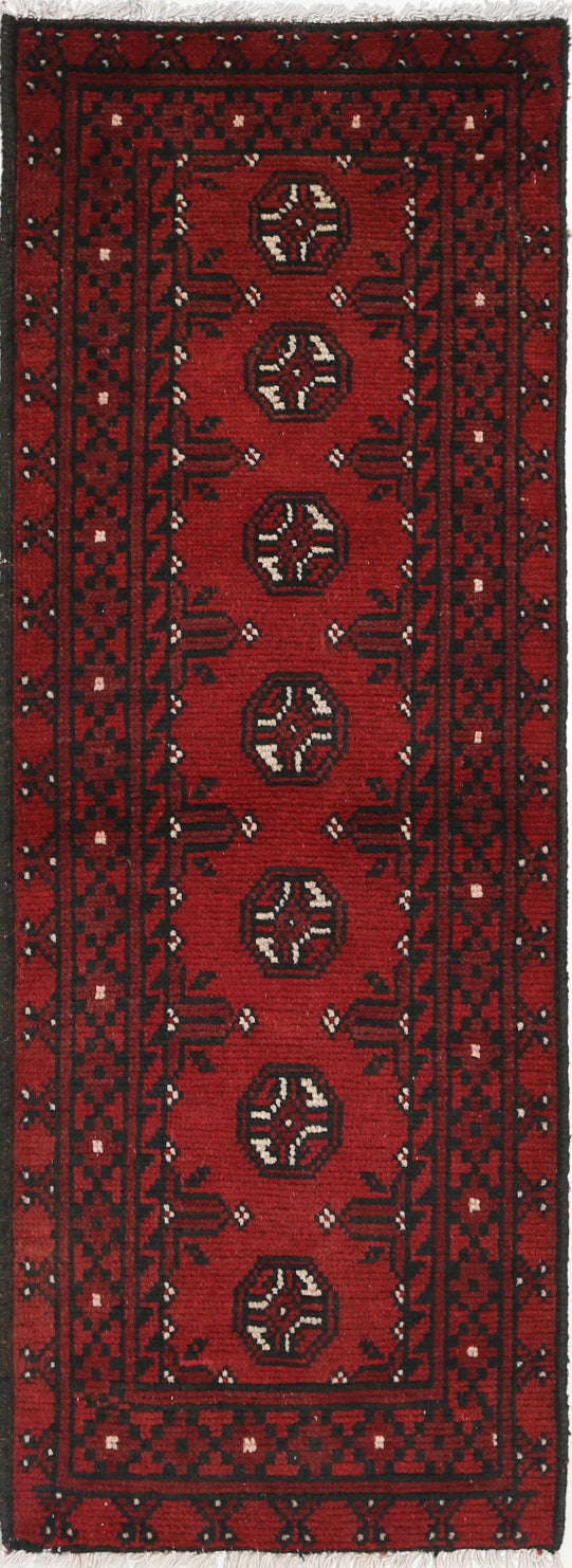 Ivory Hand-Knotted Afghan Tribal Geometric Wool Rug - 1'8" x 4'9"