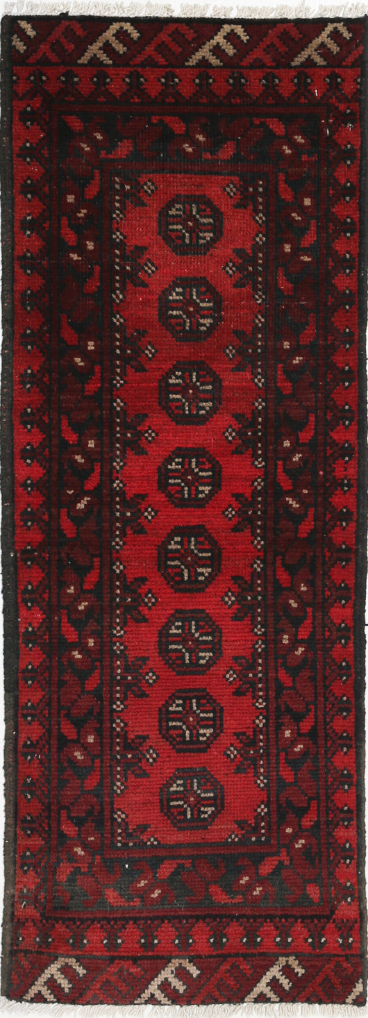 Ivory Hand-Knotted Afghan Tribal Geometric Wool Rug - 1'6" x 4'8"