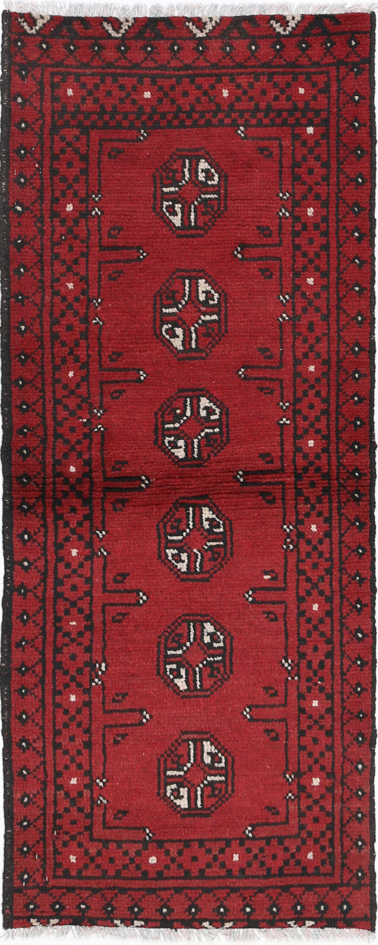 Ivory Hand-Knotted Afghan Tribal Geometric Wool Rug - 1'7" x 4'4"