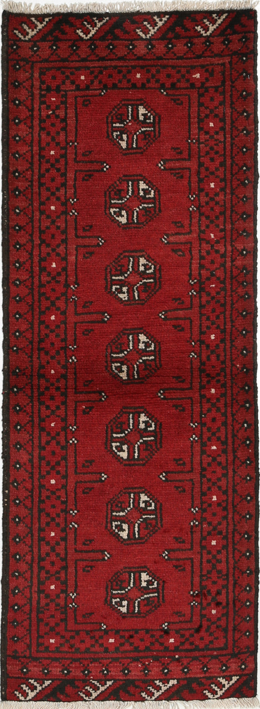 Ivory Hand-Knotted Afghan Tribal Geometric Wool Rug - 1'6" x 4'7"