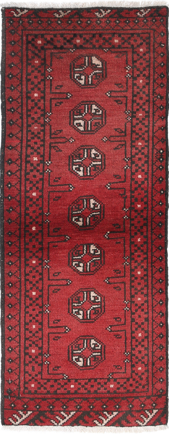 Ivory Hand-Knotted Afghan Tribal Geometric Wool Rug - 1'7" x 4'6"