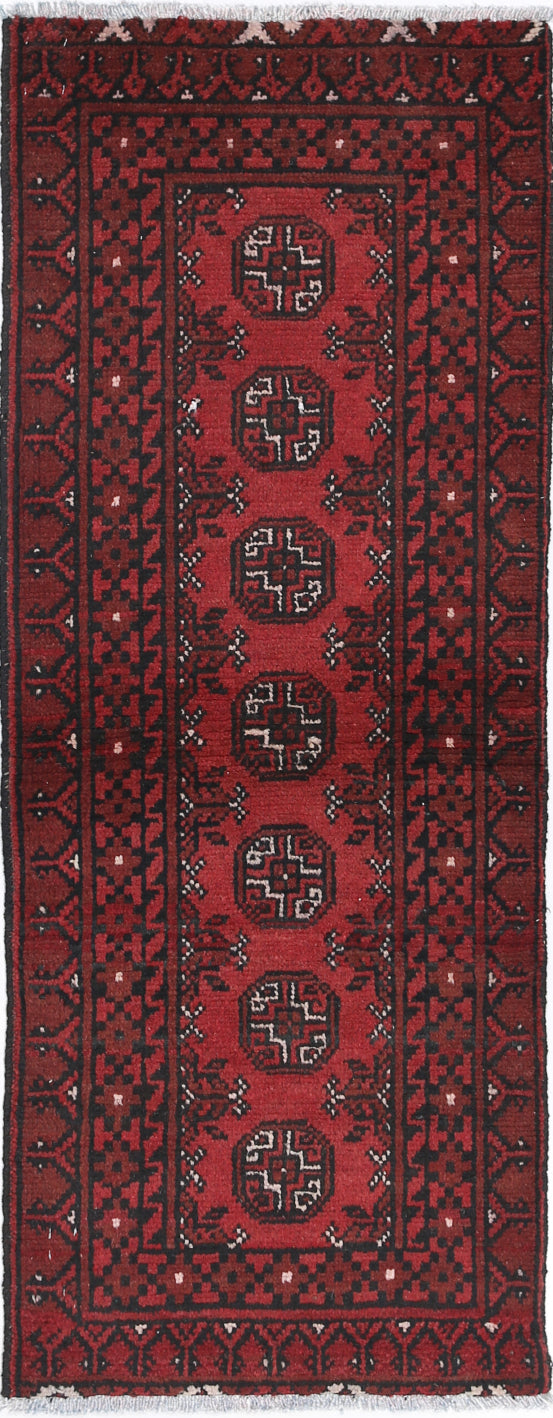 Ivory Hand-Knotted Afghan Tribal Geometric Wool Rug - 1'7" x 4'5"