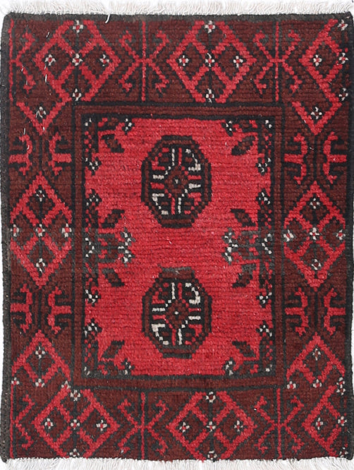 Ivory Hand-Knotted Afghan Tribal Geometric Wool Rug - 1'6" x 1'11"