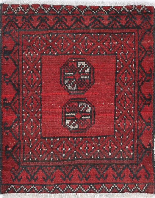 Ivory Hand-Knotted Afghan Tribal Geometric Wool Rug - 1'7" x 1'11"