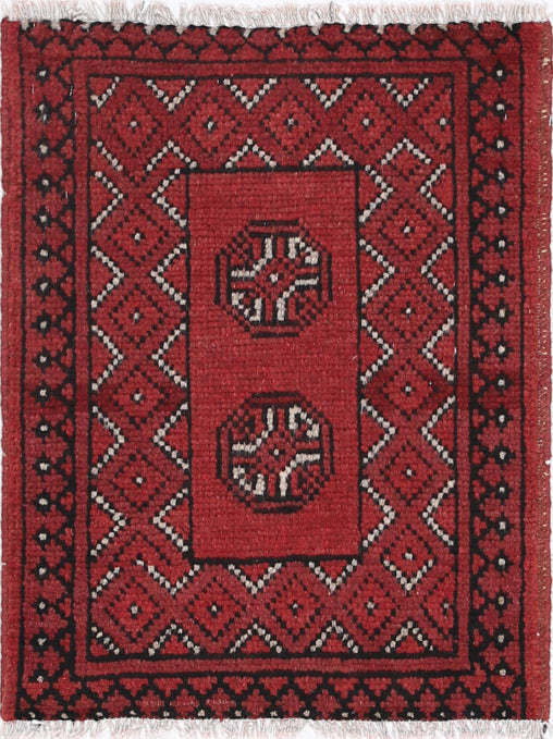 Ivory Hand-Knotted Afghan Tribal Geometric Wool Rug - 1'6" x 2'0"