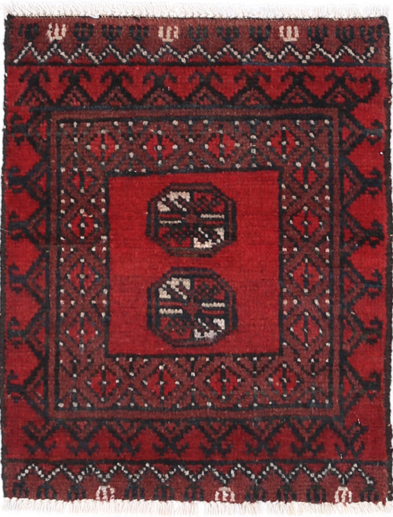 Ivory Hand-Knotted Afghan Tribal Geometric Wool Rug - 1'7" x 2'1"