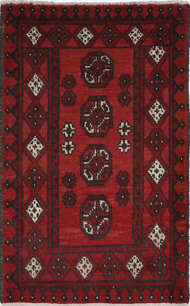 Ivory Hand-Knotted Afghan Tribal Geometric Wool Rug - 1'10" x 3'1"