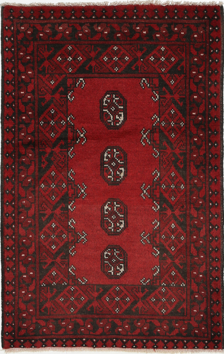 Ivory Hand-Knotted Afghan Tribal Geometric Wool Rug - 2'4" x 3'10"