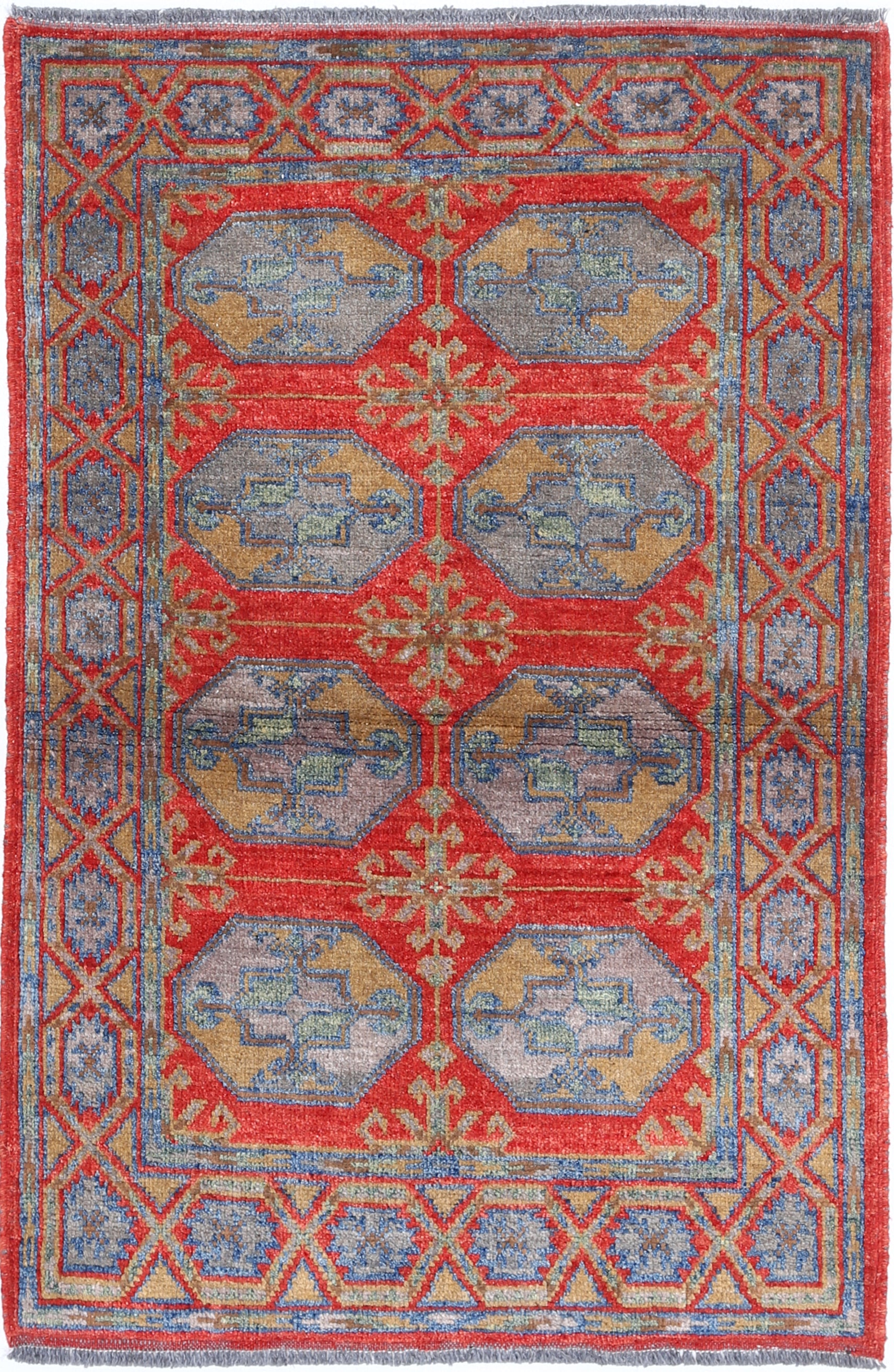 Red Hand-Knotted Distressed Vintage Wool Rug - 2'7" x 3'10"