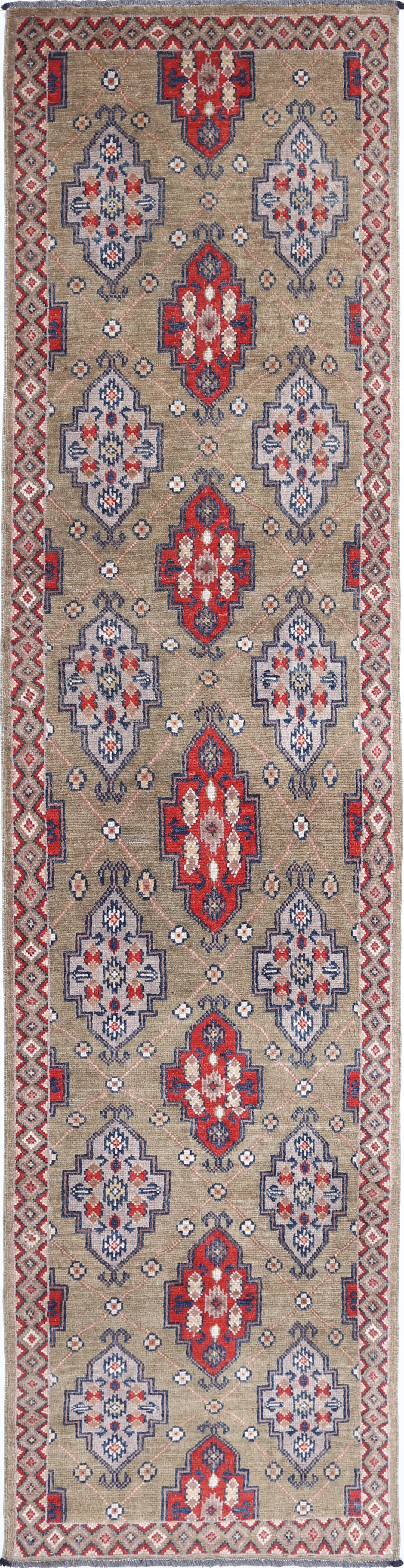 Green Hand-Knotted Distressed Vintage Wool Rug - 2'5" x 10'0"