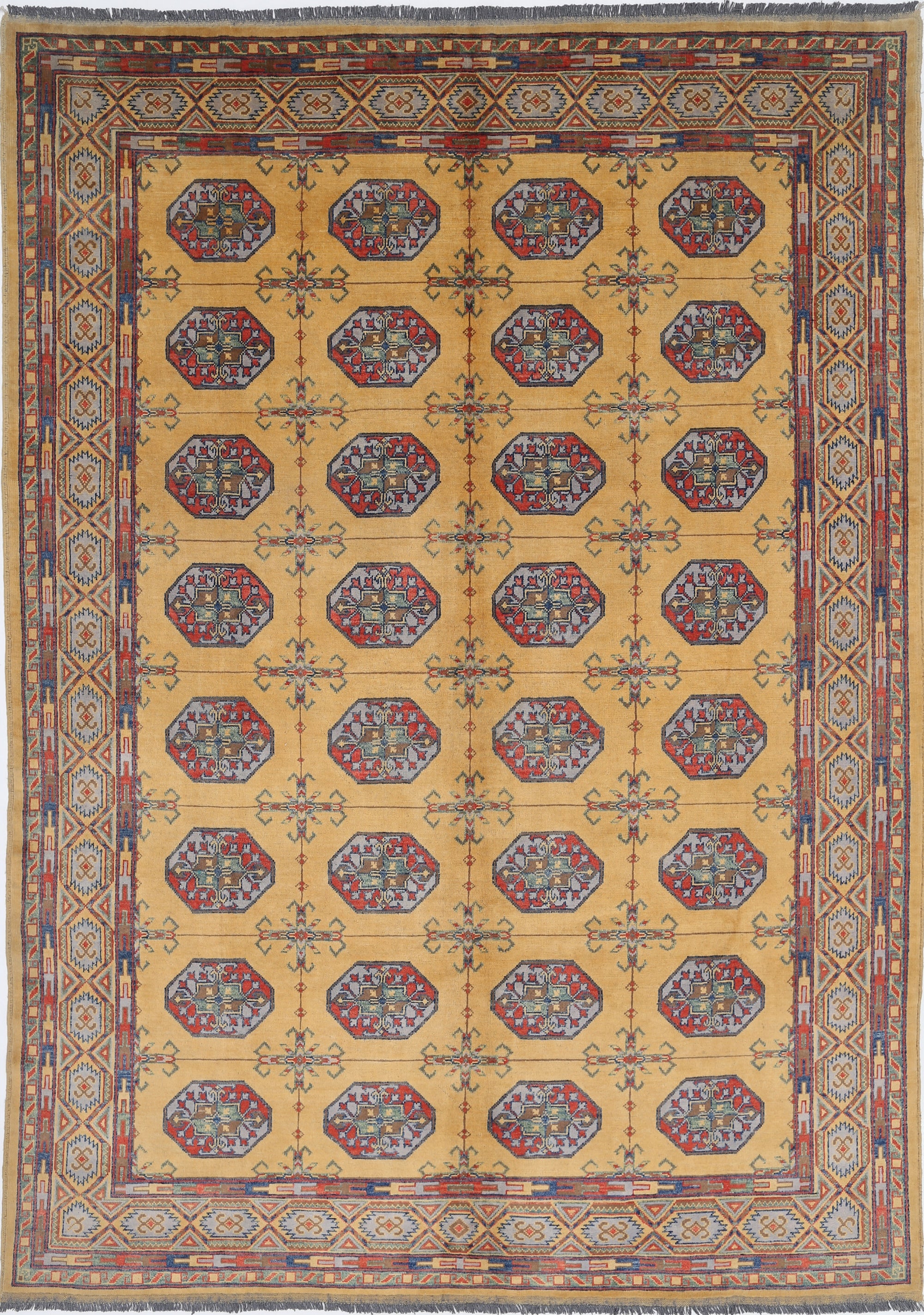 Gold Hand-Knotted Distressed Vintage Wool Rug - 8'1" x 11'1"