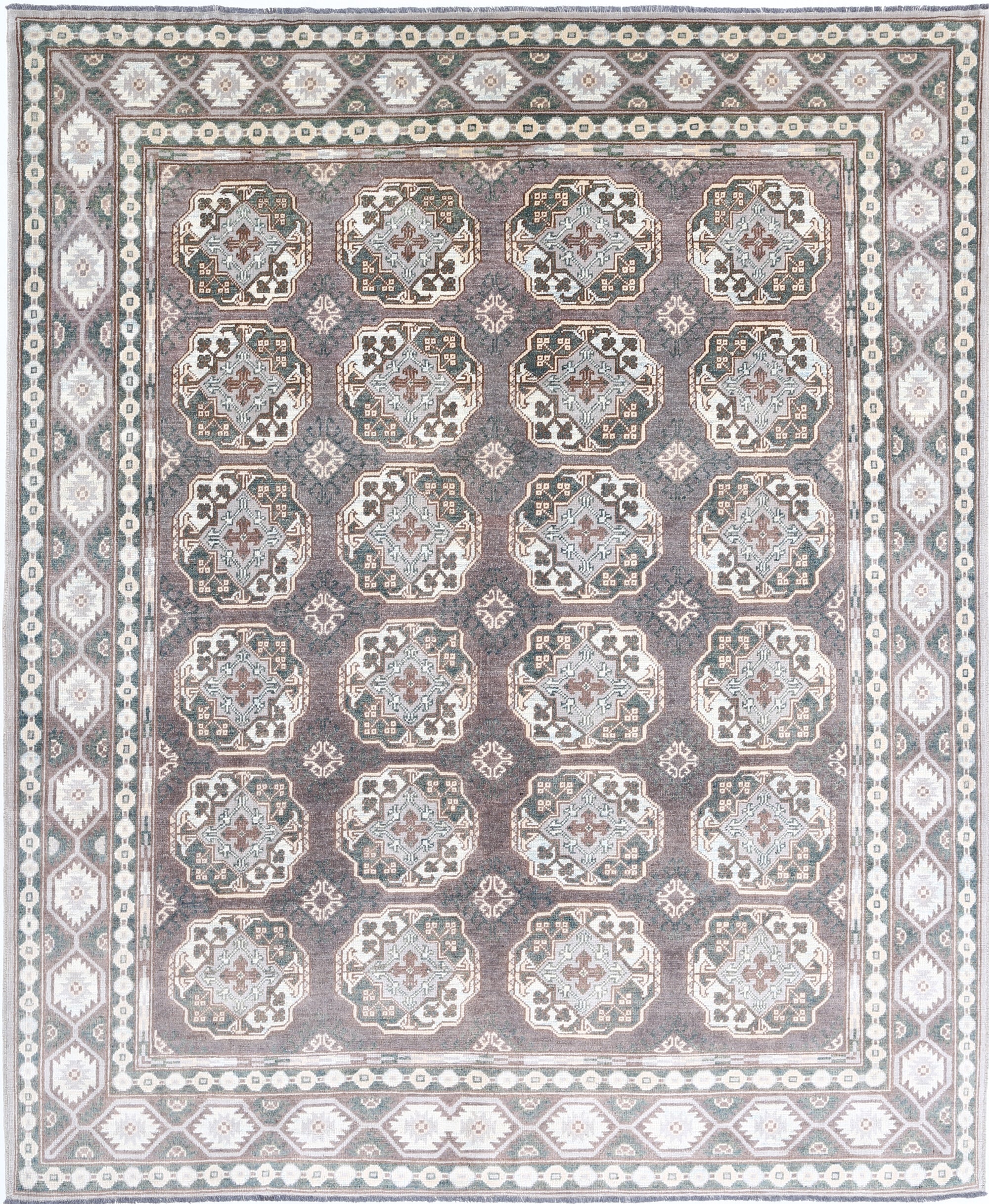 Brown Hand-Knotted Distressed Vintage Wool Rug - 7'10" x 9'7"